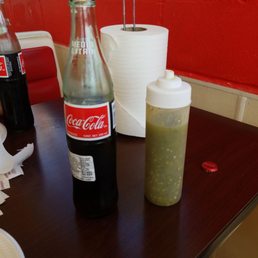 Really great tasting green sauce and of course a coke.