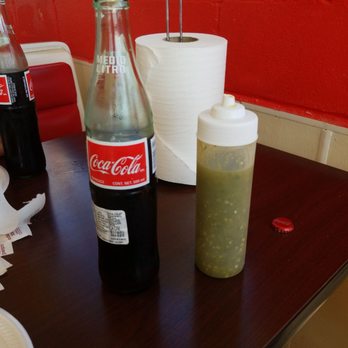 Tacos Azteca - Really great tasting green sauce and of course a coke. - Mexican Near Me - Roanoke, Texas