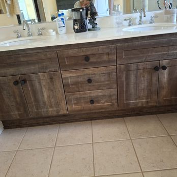 OC Kitchen Designs - Bathroom vanities were original oak. - Cabinetry Near Me - Laguna Hills, California OC Kitchen Designs - Bathroom vanities were original oak. - Cabinetry Near Me - Laguna Hills, California