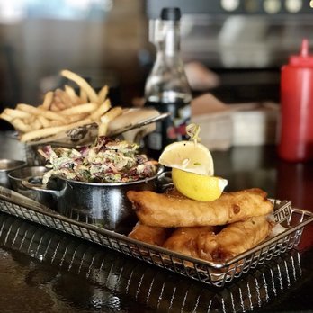 Draft Republic Carlsbad - Fish and Chips served with parmesan herb fries and Brussels sprouts slaw - Comfort Food Near Me - Carlsbad, California