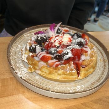 Eggcited Brunch House - The Very Berry Waffle never got a taste but the teenager said it "hit hard" - Breakfast & Brunch Near Me - McKinney, Texas Eggcited Brunch House - The Very Berry Waffle never got a taste but the teenager said it "hit hard" - Breakfast & Brunch Near Me - McKinney, Texas