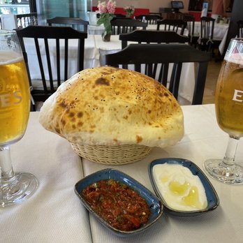 Antakya Restaurant - Fresh hot puffed sesame flat bread with dips - Turkish Near Me - Istanbul, 34