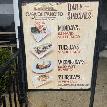 Casa De Pancho Mexican Grill  - Weekday Specials - Mexican Near Me - Walnut, California