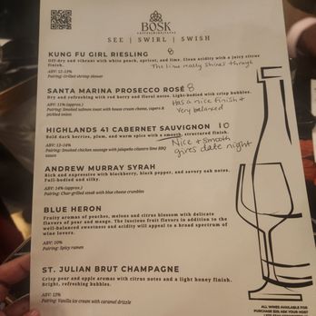 BOSK Coffee Wine & Tapas - Menu from 2.14.26 wine tasting - Bars Near Me - Atlanta, Georgia