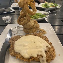 Blake's Kitchen & Kocktailz - Chicken fried steak and onion rings. "Breaded here"