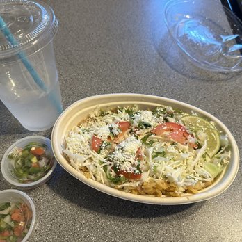 Tacos Al Carbon - The Bowl- no meat and a small cherry limeade - Food Trucks Near Me - Hammonton, New Jersey