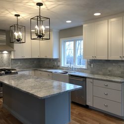 Dimension Stone - Check out this amazing Super White Quartzite Kitchen, Custom island and designed backsplash !!! You dream it & we will make it