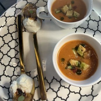 Maeva - Burrata and peach compote, watermelon gazpacho - Modern European Near Me - Gilbert, Arizona