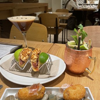 Telefèric - Tuna tartare tacos, Iberian ham croquetas, Moscow mule, and espresso martini - Tapas/Small Plates Near Me - Barcelona, B Telefèric - Tuna tartare tacos, Iberian ham croquetas, Moscow mule, and espresso martini - Tapas/Small Plates Near Me - Barcelona, B
