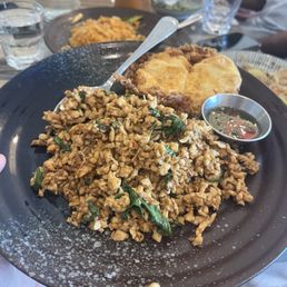 Ground chicken basil stir fried egg Ground chicken basil stir fried egg