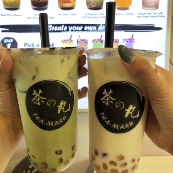 Tea Maru - Uji Matcha Latte with Strawberry Boba & Honey Milk Green Tea with Mixed Boba - Bubble Tea Near Me - San Gabriel, California
