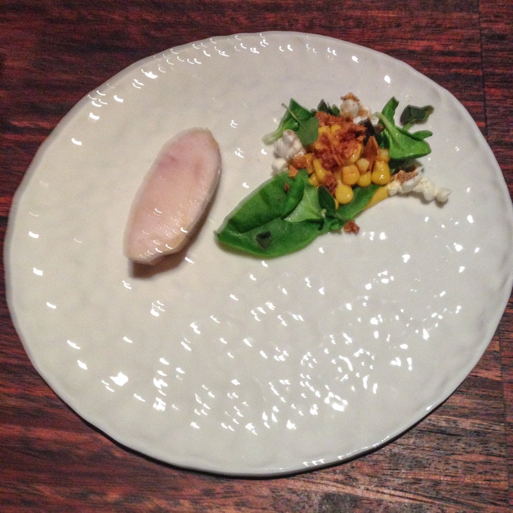 La Degustation Bohême Bourgeoise - 8th Course: Štěpánovsko chicken, sweet corn. Not only pretty, but so tender. - Czech Near Me - Prague, Puerto Rico