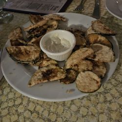 Roxanne's Brick Oven Pizzeria Bar & Grill - Roxanne's chips - lightly dusted eggplant & zucchini chips with a cucumber yogurt dip!
