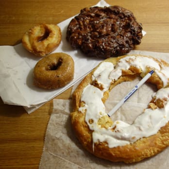 Greenbush Bakery - Apple Fritter, Kringle, Sour Cream Old Fashioned, Blueberry Cake Donut (note pen for reference to Kringle) - Bakeries Near Me - Madison, Wisconsin