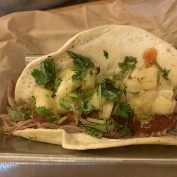 Mac's Speed Shop - Pulled Pork Taco with Pineapple Salsa - Sports Bars Near Me - Concord, North Carolina Mac's Speed Shop - Pulled Pork Taco with Pineapple Salsa - Sports Bars Near Me - Concord, North Carolina