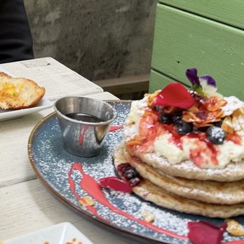 The Mission Eatery - Blueberry pancakes and half of the Japanese beef, croissant Benedict - French Near Me - Toronto, Ontario The Mission Eatery - Blueberry pancakes and half of the Japanese beef, croissant Benedict - French Near Me - Toronto, Ontario