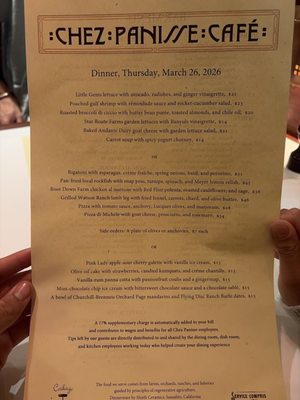 Menu photo 2 Chez Panisse Berkeley, CA