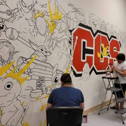 Charlies Collectible Show - Super mural in progress