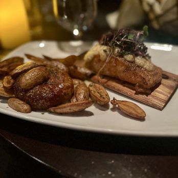 Amelia's - Salmon with Fingerling Potato - Bars Near Me - Stoughton, Massachusetts
