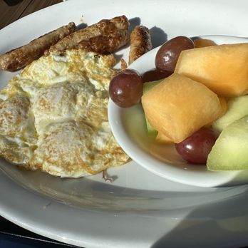 Corky's Kitchen & Bakery - Turkey sausage. fruit and sunny side up eggs (not what I had ordered, needed the eggs scrambled) - American Near Me - Pomona, California Corky's Kitchen & Bakery - Turkey sausage. fruit and sunny side up eggs (not what I had ordered, needed the eggs scrambled) - American Near Me - Pomona, California