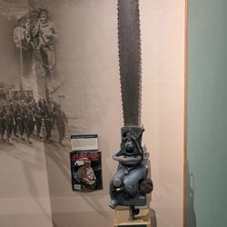 Sitka Historical Society & Museum - A Titan chain saw owned by Oliver "Porky" Bickar; Read about his infamous prank on April Fools Day.