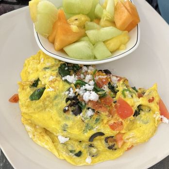 Rose Cafe and Bakery - Greek omelette with fresh fruit - Coffee & Tea Near Me - Granada Hills, California