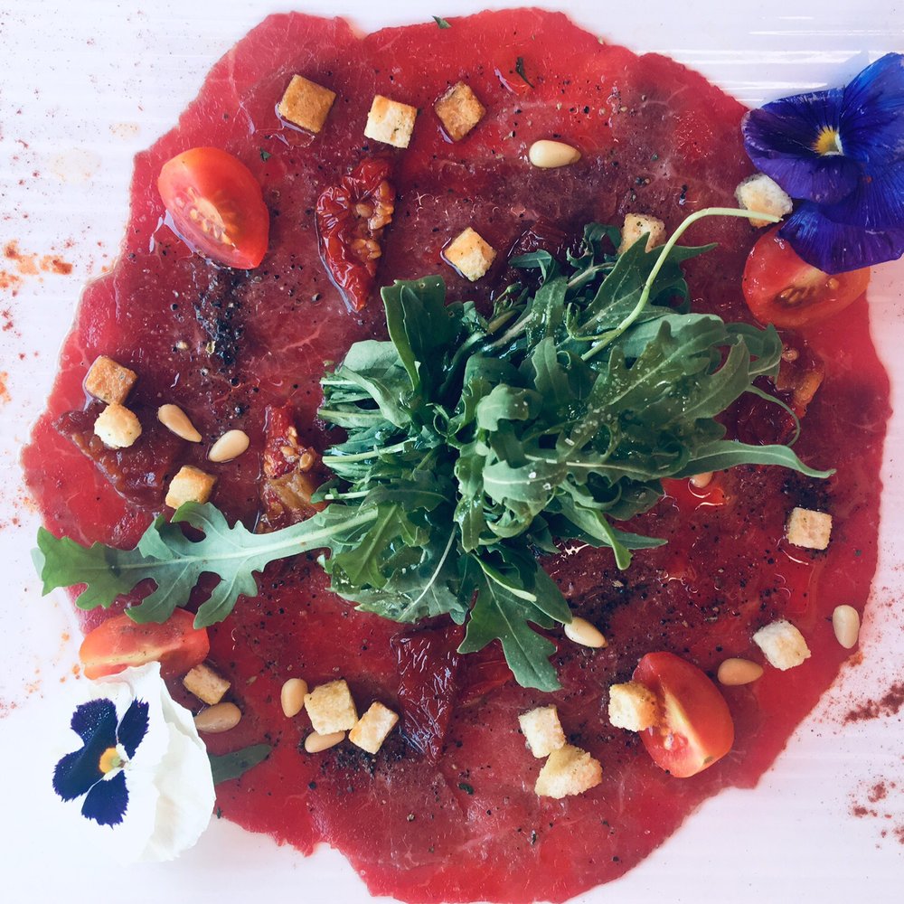 Bon Vi - Beef carpaccio, another mouth watering experience. - Mediterranean Near Me - Port de Sóller, PM Bon Vi - Beef carpaccio, another mouth watering experience. - Mediterranean Near Me - Port de Sóller, PM