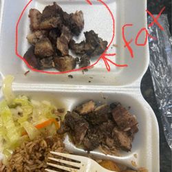Golden Krust - Jerk Pork, rice and peas, cabbage