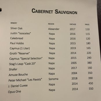 The Palms - Wine menu - Seafood Near Me - Fresno, California