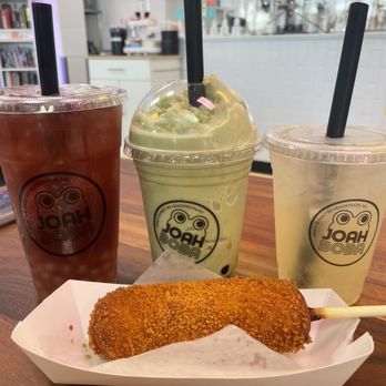 Joah Boba - The Persephone, Sweet Matcha with Boba (Blended), Lychee Mint, and the All Mozzarella K Dog. - Bubble Tea Near Me - Henderson, Nevada
