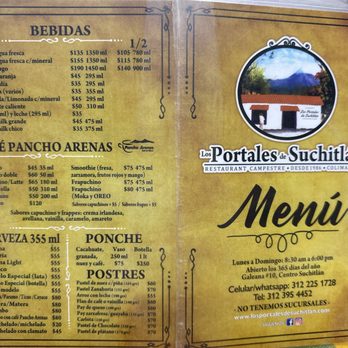 Los Portales de Suchitlan - Menu -enfrente y atras - Mexican Near Me - Suchitlán, COL Los Portales de Suchitlan - Menu -enfrente y atras - Mexican Near Me - Suchitlán, COL