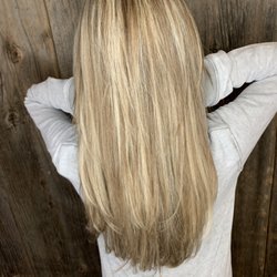 Love Lives Hair by Randee - Foil highlights, and a balance of lowlights for beautiful dimension and a light rebalance of length and layers .