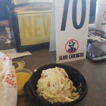 Slim Chickens - Potato salad which tasted like a baked potato. No egg whites, only egg yokes, I asked. - Comfort Food Near Me - Helotes, Texas Slim Chickens - Potato salad which tasted like a baked potato. No egg whites, only egg yokes, I asked. - Comfort Food Near Me - Helotes, Texas