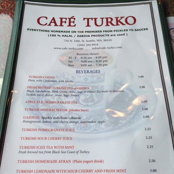 Cafe Turko - Menu front page - Halal Near Me - Seattle, Washington
