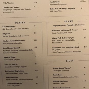 Senia - Dinner Menu - Cocktail Bars Near Me - Honolulu, Hawaii
