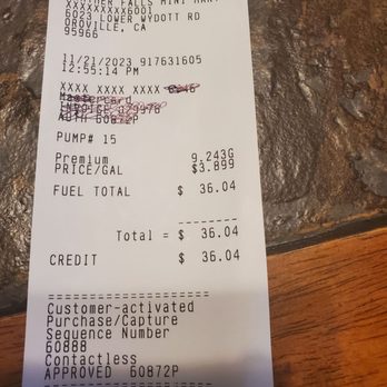 Feather Falls Mini Mart - Todays gas receipt - Grocery Near Me - Oroville, California Feather Falls Mini Mart - Todays gas receipt - Grocery Near Me - Oroville, California