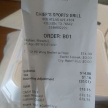 Chief's Sports Grill - I ordered teriyaki and dry ranch. - American Near Me - Killeen, Texas