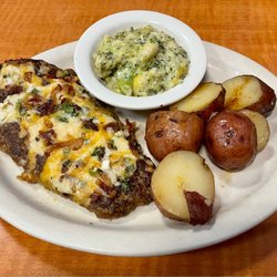 Luby's - Bacon cheesesteak with broccoli casserole and new potatoes