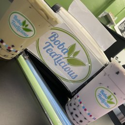 Small Matcha Tea w/ Boba & Large Taro Milk Tea w/ Bo ba