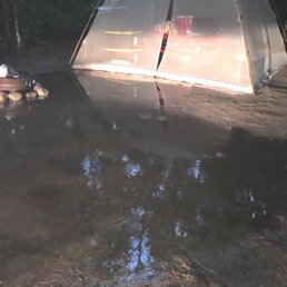 Water extends completely under picnic table
