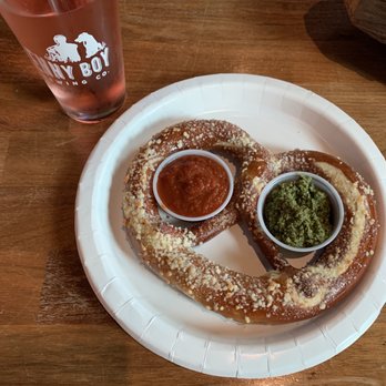 Lenny Boy Brewing - Watermelon Lime Kombucha & the garlic Parmesan pretzel - Breweries Near Me - Charlotte, North Carolina