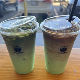 Pandan Matcha Latte and Pandan Coffee Latte