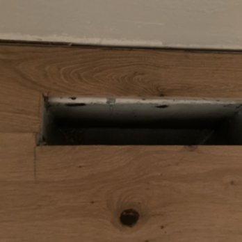 Meyer Skidmore & Co - Vent cut too large, and pencil marks left - Flooring Near Me - Longmont, Colorado Meyer Skidmore & Co - Vent cut too large, and pencil marks left - Flooring Near Me - Longmont, Colorado