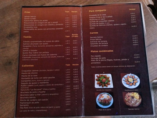 Menu photo 2 La Escueva Setenil de las Bodegas, CA