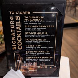 TG Cigar - Cocktail menu as of 1/2025