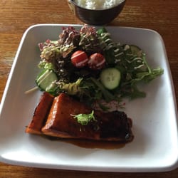Zipang - Salmon teriyaki with salad and rice - healthy and delicious.