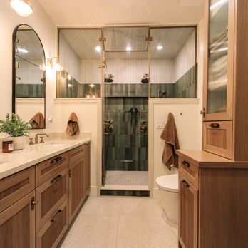 Top Tier Remodeling and Design - Custom-crafted bathroom featuring warm wood tones, statement tile, and elegant gold accents. - General Contractors Near Me - Ogden, Utah Top Tier Remodeling and Design - Custom-crafted bathroom featuring warm wood tones, statement tile, and elegant gold accents. - General Contractors Near Me - Ogden, Utah