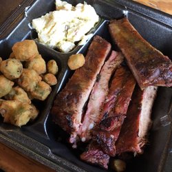 Hook's Real Pit BBQ - Large rib with okra and potato salad - yummy