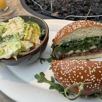 Hideaway - Black & bleu burger with a side caesar - American Near Me - San Diego, California