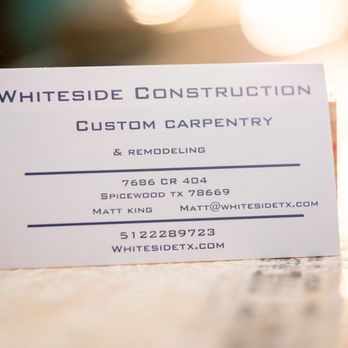 Whiteside Construction - a business card on a piece of wood - General Contractors Near Me - Spicewood, Texas Whiteside Construction - a business card on a piece of wood - General Contractors Near Me - Spicewood, Texas
